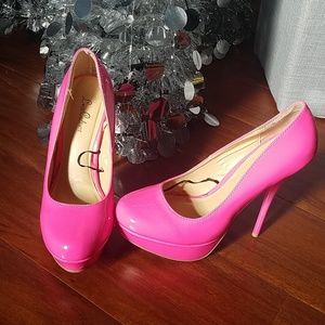 Hot pink platform heels